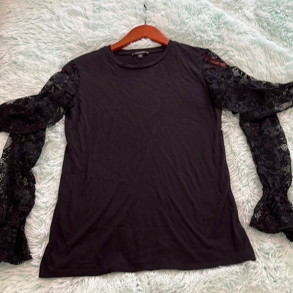 Stella & Dot Black Shirt with Romantic Lace Arms with Cuffs Size XS - Picture 4 of 10